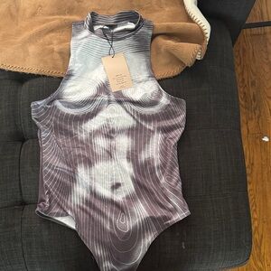 SHEIN Striped Gray and White Top